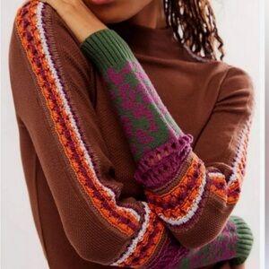 Free People Switch It Up Crochet Mock Neck Thermal Top Size Small